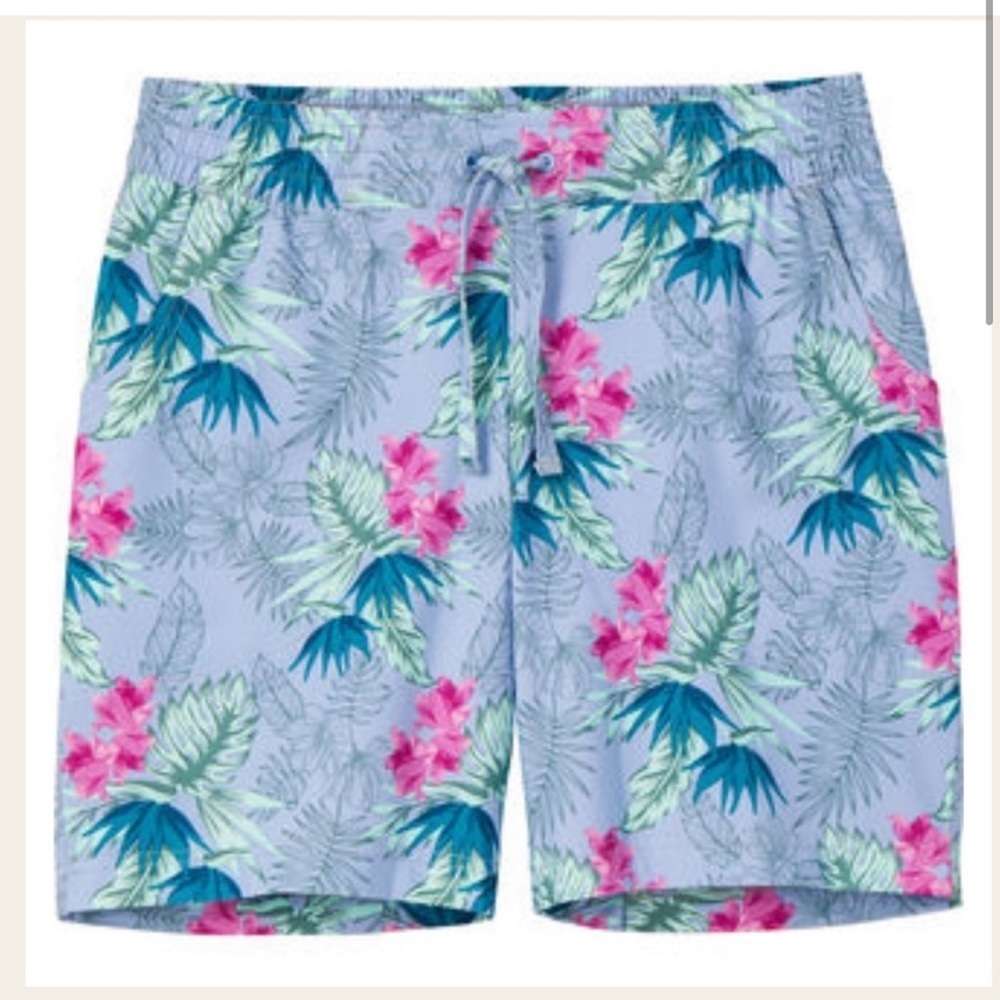 Duluth Trading Co Women XL Blue Hawaiian Patterned Pier Genius Board Short kk.